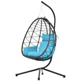 ZUN Egg Chair with Stand Indoor Outdoor Swing Chair Patio Wicker Hanging Egg Chair Hanging Basket Chair 30094924