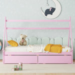 ZUN Twin Size House Platform Bed with Two Drawers,Headboard and Footboard, Pink WF322502AAH