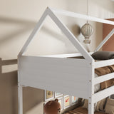 Twin Over Twin House Floor Bed with Headboards, Footboards and Guardrails, Ladder, Rubber Wood W504P227972