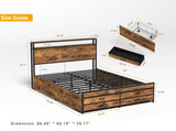 Queen Size Bed Frame with 8 Storage Drawers, LED Headboard with Charging Station, Metal Platform Bed W2129P269875