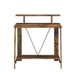 ZUN Weathered Oak and Black Writing Desk with Upper Shelf B062P184536