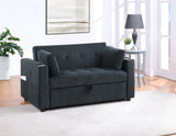 Luelle 57"W Black Corduroy Convertible Sleeper Loveseat with Cupholders, USB Ports, Magazine B061P296418