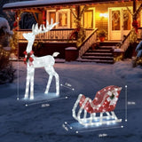 4ft Lighted Christmas Reindeer & Sleigh Outdoor Yard Decoration Set with LED Lights, Red & White 05667609