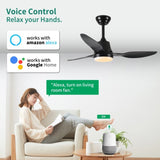 ZUN 42" Smart Ceiling Fan with Lights Remote,Silent DC Motor,Voice Control via Alexa Google WIFI W2352P224329