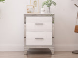 Elegant High Gloss Nightstand with Metal Handle,Mirrored Bedside Table with 2 Drawers for 20717890