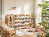 3-in-1 Wooden Toy Organizer with Stuffed Animal Storage, Bookshelf & 12 Bins, Multi-Function Storage 09264290