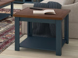24 inch Side Table, No Assembly Required, Blue Denim and Whiskey Finish B108131554