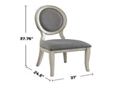 Set of 2 Padded Gray Fabric Dining Chairs in Antique White Finish B016P156827