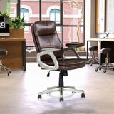 ZUN Mid Back Brown Faux Leather Swivel Office Executive Chair, Ergonomic Conference Desk Chair, B011P213328