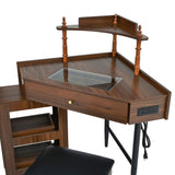 Corner Vanity Desk Set with Storage Cushioned Stool and Charging Station, Triangle Makeup Desk with 79371575