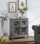 ZUN Antique Grey Accent Chest 1pc Classic Storage Cabinet Shelves Glass Inlay Doors Wooden Traditional B011P169762