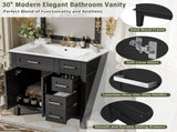 30" Bathroom Vanity with Ceramic Sink, Modern Storage Cabinet with Soft-Close Doors, Deep Drawer & N729P427118B
