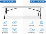6 Foot Folding Table,White Plastic Folding Table,Built-in Handle,Indoor Outdoor Table for Picnic 87444782