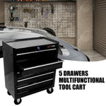 ZUN 5 Drawer Tool Chest, Tool Storage Cabinet for Garage Storage with 4 Wheels and Locking System, BLACK W1102107322