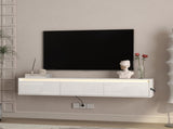 High-gloss suspended TV cabinet. Wall Mounted TV Shelf with Led Lights & Power Outlet,H Cabinet for W1321P351899