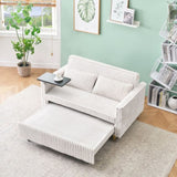 The pull-out push-in beige corduroy sofa with dual functions, equipped with a movable tabletop W1278P248126