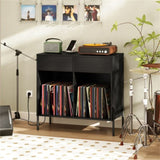 Record Player Storage Stand - Customizable Vinyl Compartments, Built-in Charging Station, Metal Legs 40443998