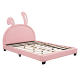 Full Size Upholstered Leather Platform Bed with Rabbit Ornament, Pink WF299139AAH