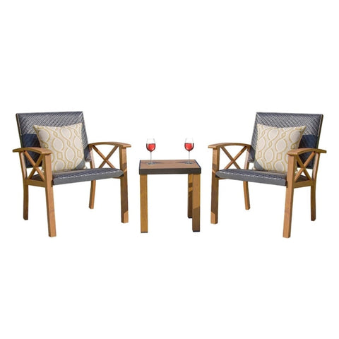 ZUN Patio Bistro Set 3 Pieces with Wood Grain Aluminum Wicker Padded Porch Chairs,Coffee Table,Outdoor W1859113122