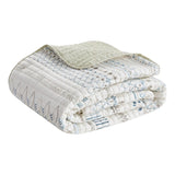3 Piece Printed Microfiber Seersucker Quilt Set Taupe/Blue Full/Queen B03597654