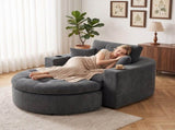 Oversized Dark Gray Round Chaise Lounge Sofa, Upholstered Lounge Chair with 3 Pillows, Boneless Sofa W6167P542349