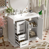 36" Modern Bathroom Vanity with Ceramic Sink, Soft-Close Door, Adjustable Shelf & 3 Drawers, Ample N729P280194K