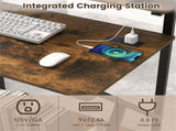 Rustic Brown Rolling Computer Desk with Power Strip 32" Mobile Office Desk with Monitor Stand 76025218