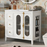 36-inch Bathroom Vanity 2 Soft Close Doors, Solid Wood Frame Modern Bathroom Storage Cabinet N710P223192K