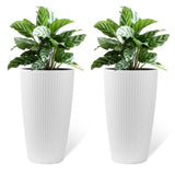 Set of 2 Faux Rattan Tall Planters Outdoor Indoor Large Planters with Water Level Monitor Inner W3213P311467