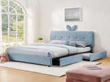 Queen Size Kids Upholstered Bed with Oversized Rabbit Ear Headboard, LED Light & 4 Storage Drawers, W1413P384928