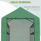 Walk-in Greenhouse for Outdoors with Roll-up Zipper Door, 18 Shelves, PE Cover, Small & Portable W2225142615
