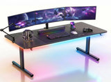 55" Gaming Desk with Smart APP & Remote RGB Lights, Carbon Fiber Surface Computer Table with Full 06095805