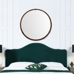 ZUN Hausen 31.5" Mid-Century Modern Round Accent Wall Mirror, Brown Walnut Wood & Veneer B2719P246002