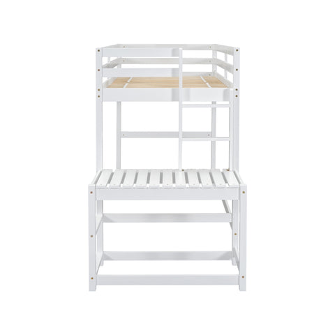 ZUN Twin Size High Loft Bed with Ladder landing Platform, Ladders, Guardrails,White W504119725