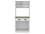 Kitchen Pantry 67" H, Two Cabinets, Three Doors, Two Open Shelves, One Drawer, Microwave Storage B097133171