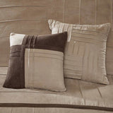7 Piece Faux Suede Comforter Set Beige Queen B03596754