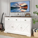 ZUN Farmhouse Buffet Cabinet with Storage,Sideboard with 3 Drawers,3 Doors Adjustable Shelves Console W760P214396