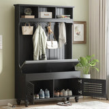 U-Can 5-in-1 Entryway Bench with Shutter-shaped doors, Coat Rack, Cushion and 4 Sturdy Hooks, 47.2'' WF311556AAB