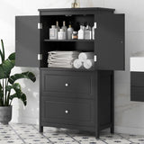 ZUN Bathroom Storage Cabinet, Cabinet with Two Doors and Drawers, Adjustable Shelf, MDF Board, Black N725P188460B