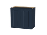 Navy Blue Shaker 24" Solid Wood Wall Cabinet, Soft Close Hinges, Adjustable Shelves, Double Door for T2950P479975