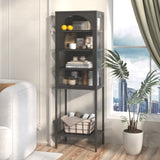 ZUN Metal Glass Door Display Storage Cabinet - 5-Tier Cube Bookshelf Storage Cabinet with 3 Adjustable W2735P186327