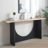 Modern Minimalist Console Table with Black Arch Base and Natural Wood Top,66in Length Console W2729P199007