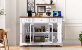 K&K 53'' Farmhouse Island with Two Tempered Glass Cabinet Doors, Power Outlet, Rolling N707P263637W