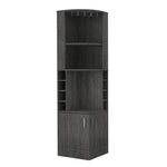 ZUN Syrah Corner Bar Cabinet, Eight Bottle Cubbies, Double Door, Two Open Shelves -Smokey Oak B20091986