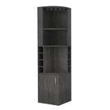 ZUN Syrah Corner Bar Cabinet, Eight Bottle Cubbies, Double Door, Two Open Shelves -Smokey Oak B20091986