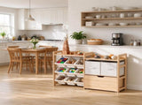 Wooden Toy Storage with Rolling Chest, 2 Fabric Drawers, 2 Shelves & 9 Bins, Mobile Toy 28337463
