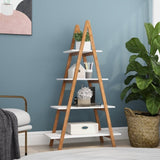 Solid bamboo wood oxford "A" frame ladder display bookshelf W28222283