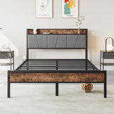 Full Size Bed Frame, Storage Headboard with Charging Station, Solid and Stable, Noise Free, No Box W840120028