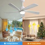 52 Inch Modern Ceiling Fan With Dimmable LED Light 5 Solid Wood Blades Smart Remote Control W934P195842