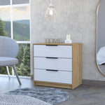 ZUN Cannon 3-Drawer Dresser White and Light Oak B06280495